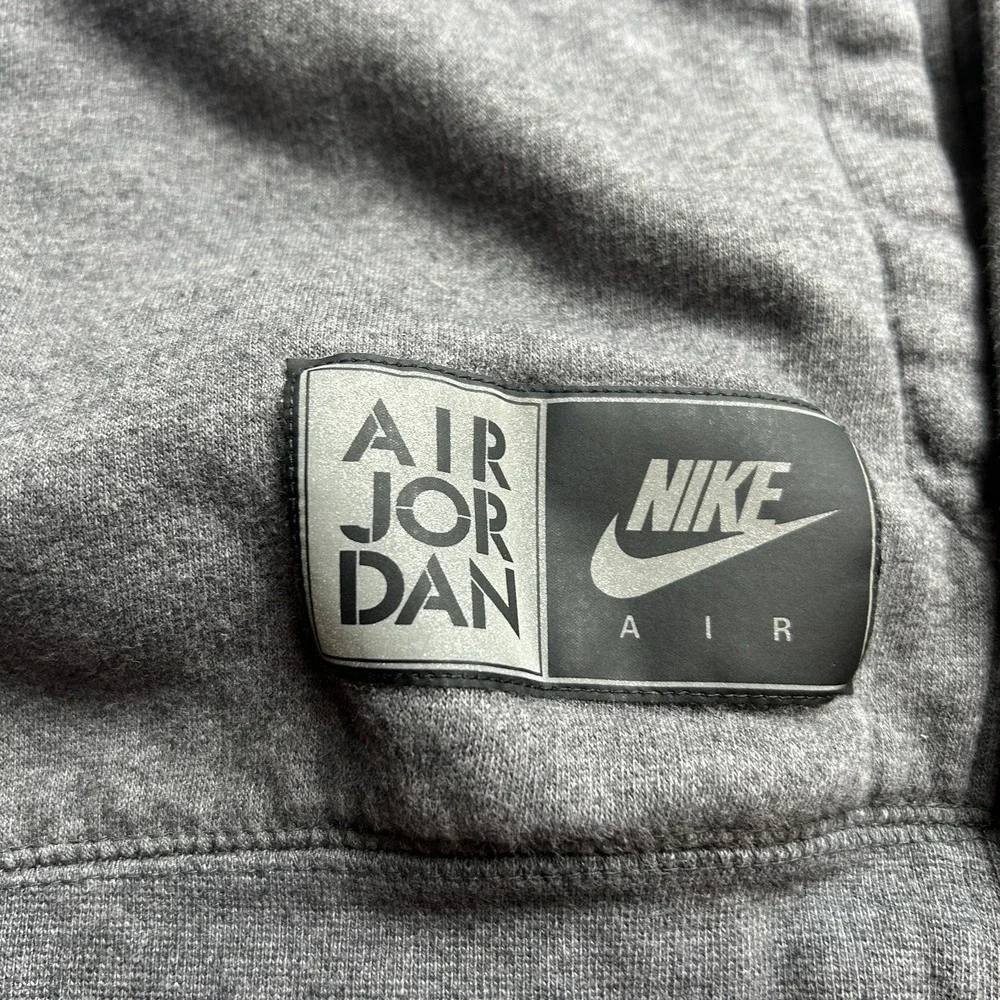 Nike Air Jordan Mens Large Full Zip Hoodie Charcoal Grey Big Jumpman Back Patch